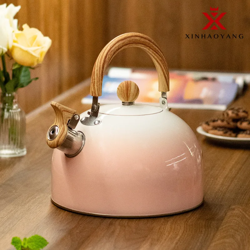 

3LNorth American Stainless Steel whistling kettle High-Value Gradient-Border New Wooden