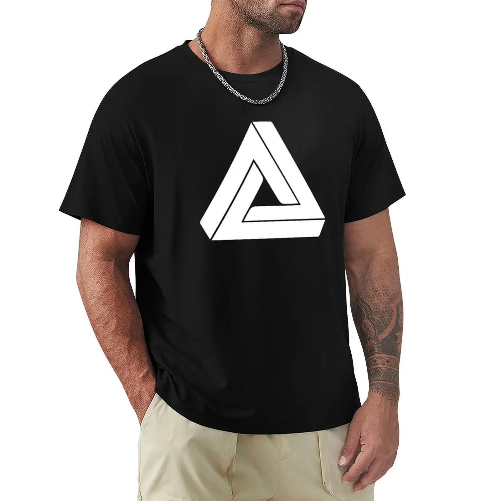 White Impossible triangle, Penrose triangle T-Shirt sweat tees mens clothes