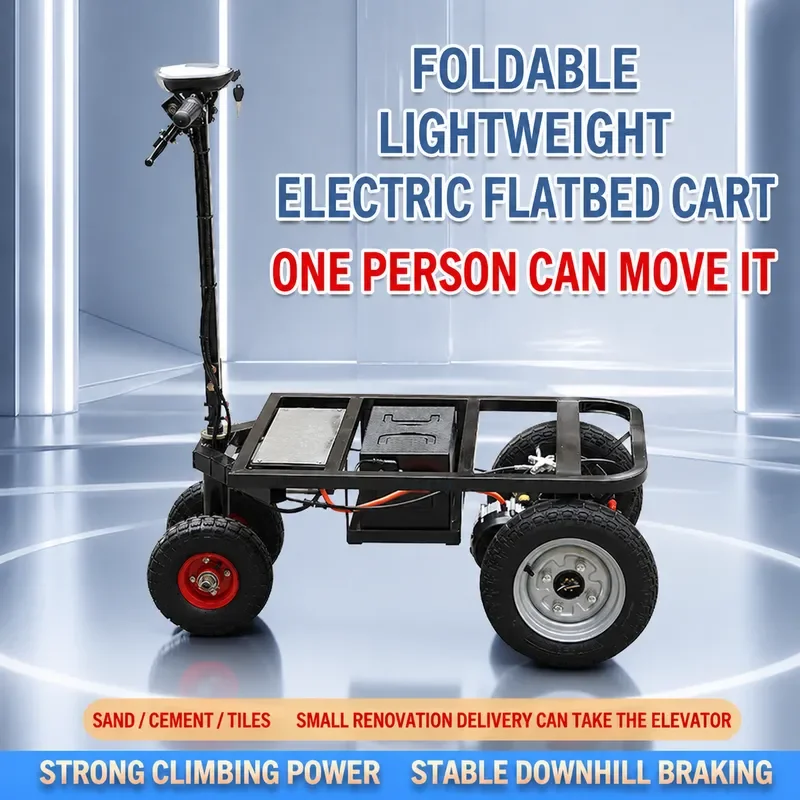 Folding Electric Hand Push Tricycle for Construction Site Home Use Elevator Access Yellow Sand Cement Transport Cart