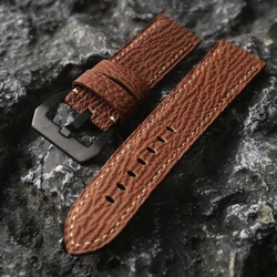 Handmade Sharkskin Strap, 20MM 22MM 24MM Black Curry Leather Thickened Men Bracelet, Retro Style, For PAM111 441 Watchband