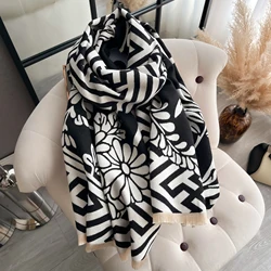 Warm and Elegant Plant Jacquard Scarf Imitation Cashmere, Fringed, Large Shawl for Autumn and Winter, Coldproof Blanket Scarf