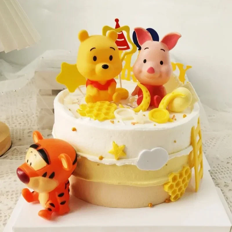 Cartoon Dsn 3-teiliges Winnie Puuh Ornament-Set, Niedliche Tierfiguren, Schweinchen Winnie Puuh Tigger Kuchendekoration – Detail 1