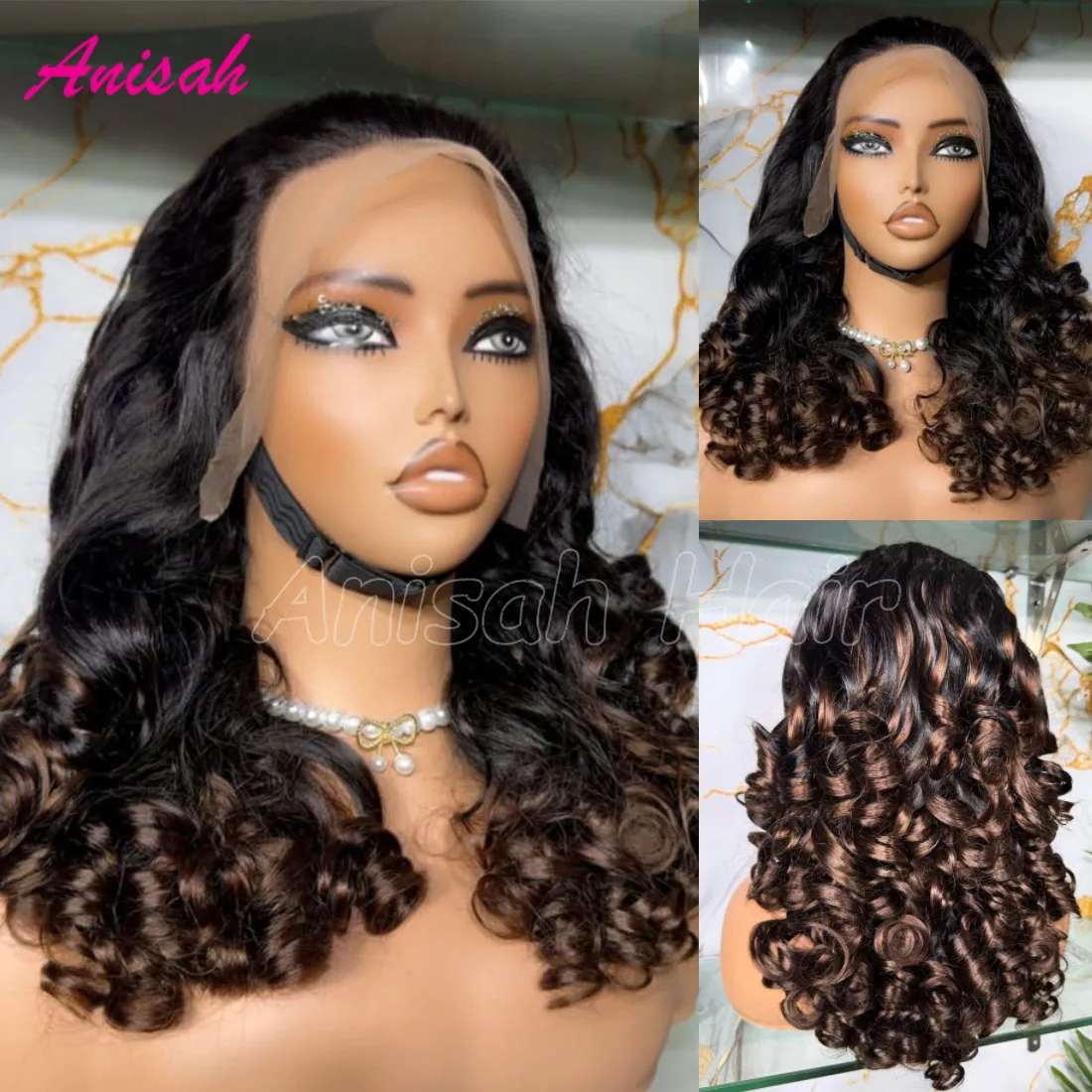 

Бразильские необработанные волосы Мелирование Коричневые кружевные передние свободные глубокие волны 13x6 13x4 Кружевные фронтальные парики Человеческие волосы Цветная застежка Парик шнурка