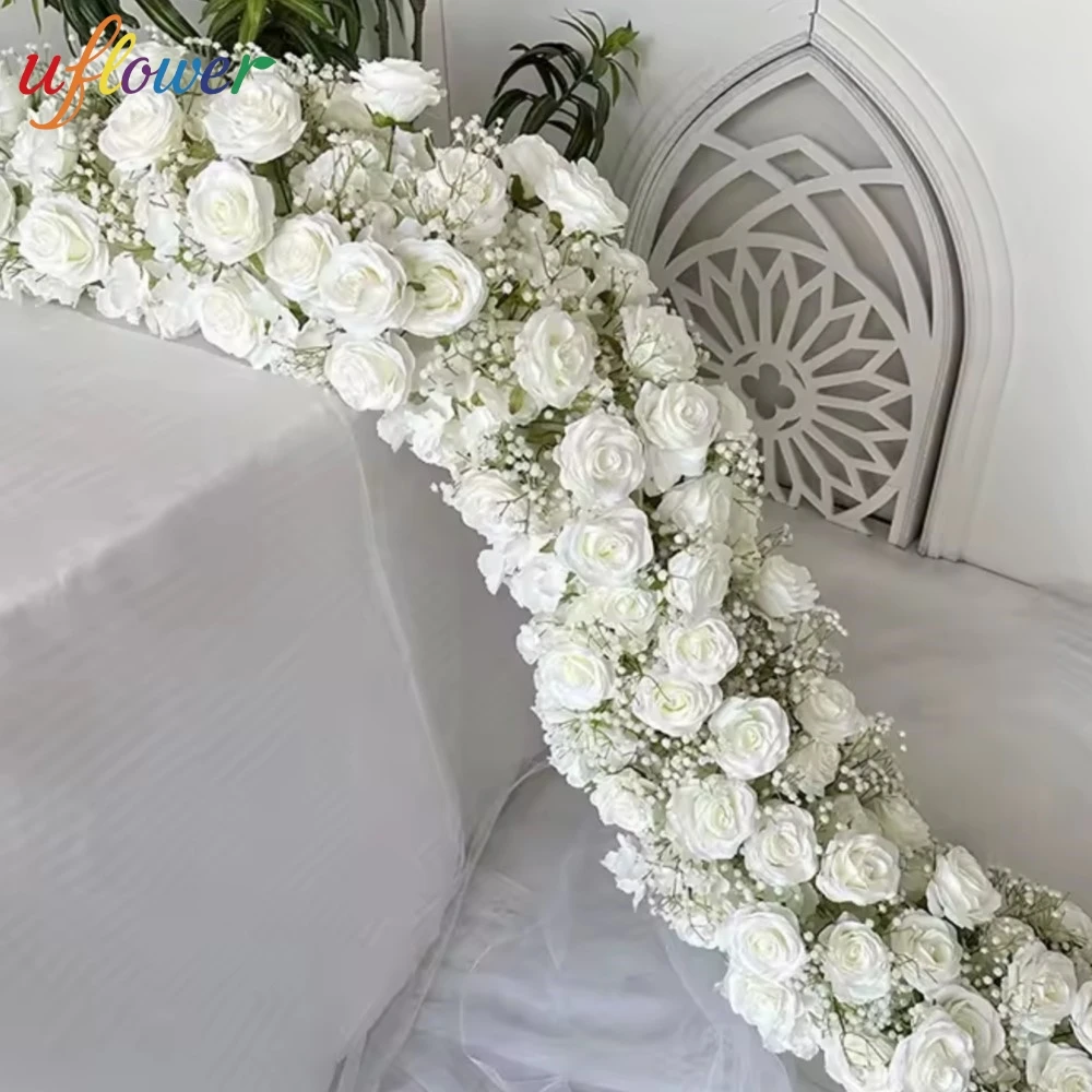 

2026 Table Decor Simulation Flower New Milk White Starry Sky Rose Flower Row For Wedding Party Event Backdrop Party Decor Props