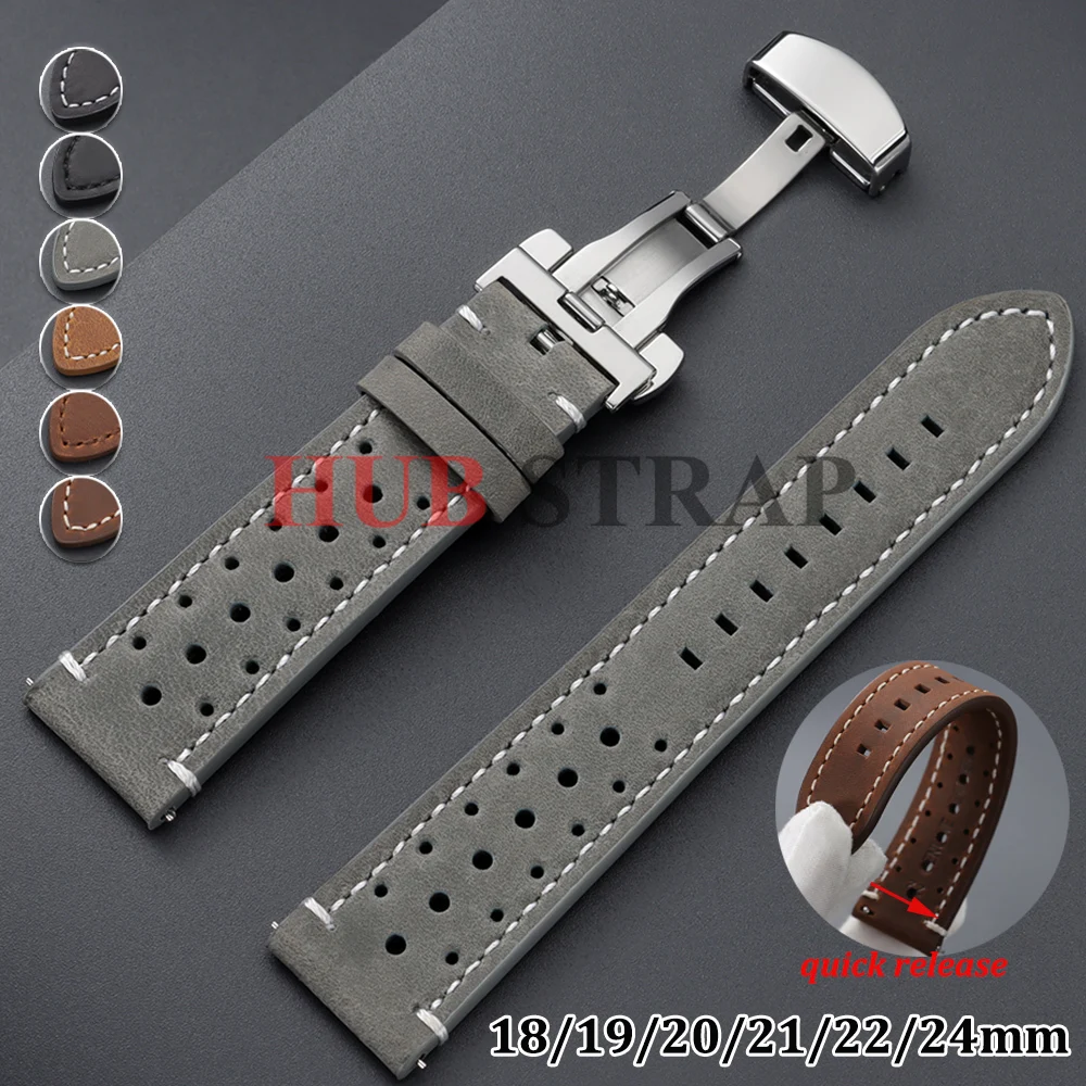 Bracelets de montre en cuir vintage respirants et poreux à libération rapide 18mm 19mm 20mm 21mm 22mm 24mm pour Seiko et Rolex