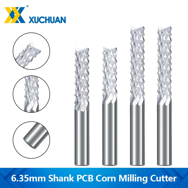 

XUCHUAN 1/5PCS PCB Milling Cutter 6.35mm Shank Carbide Corn End Mill Milling Bit For Wood Plastic Cutter CNC Milling Tool