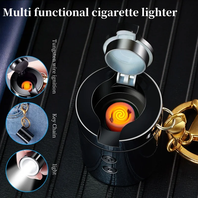 

MINI Portable Keychain Pendant Multifunctional Cigarette Lighter, USB Charging Windproof Lighter With LED Lighting Flashlight
