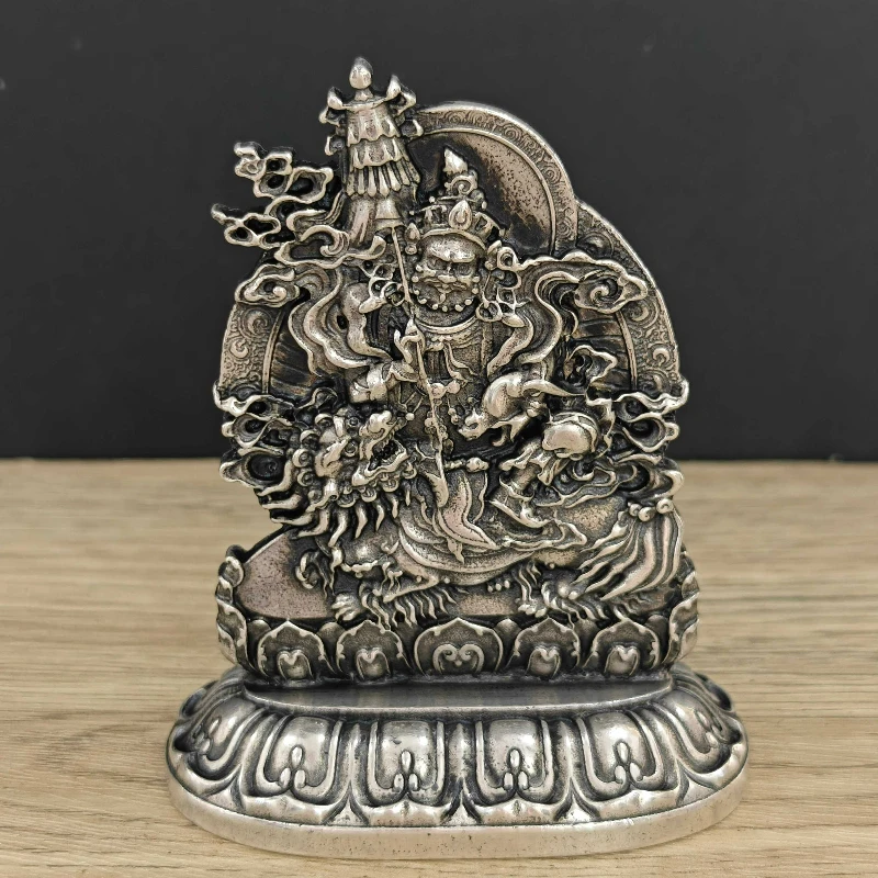 

Retro White Copper Gilt Solid Tibetan Fudo Ming King Desktop Ornaments for Home Buddhist Hall Collection of Handicrafts