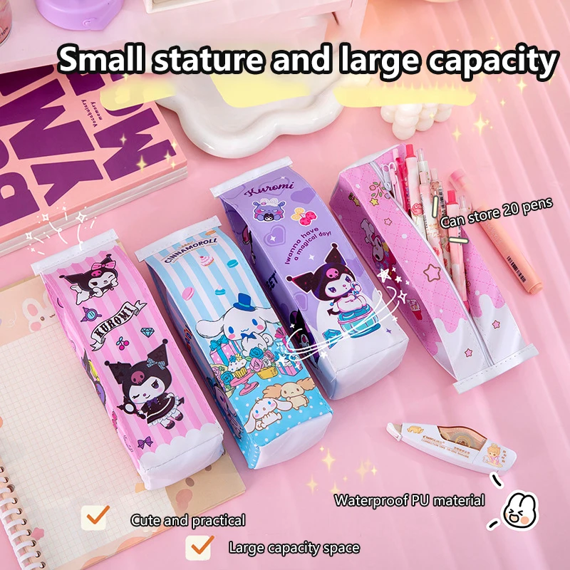 Sanrio Milk Box Shaped Pencil Case My Melody Cinnamoroll Kuromi Large Capacity Storage Waterproof Stationery Makeup Bag Kid Gift