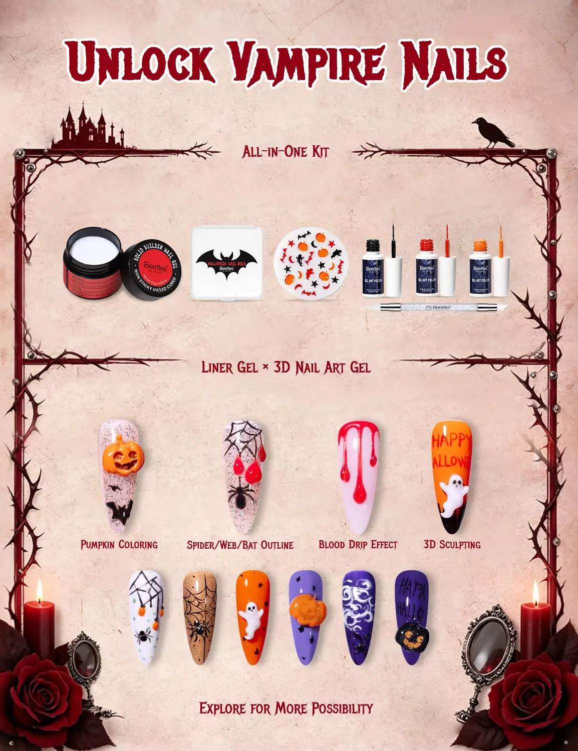 Beetles 3D Gel Nail Art White - Nail Art Vampire review and price