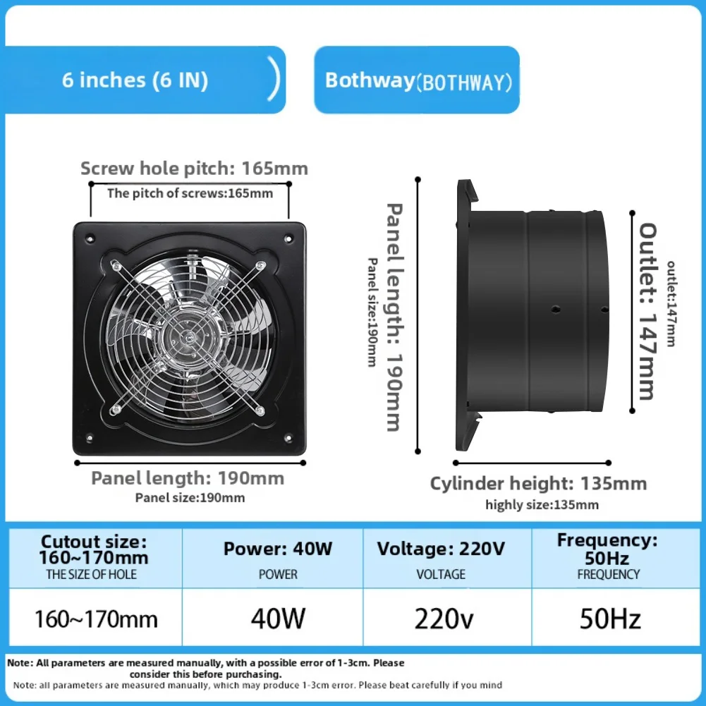 6 Inch Axial Exhaust Fan with Copper Motor and Thermal Protection for Industrial Ventilation in Garage and Warehouse Settings