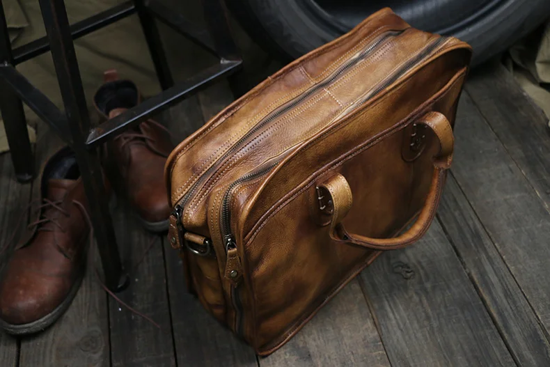 Grand sac d'affaires vintage en cuir véritable pour hommes, étuis à bombes, sac à main fourre-tout pour ordinateur portable, sac à main de bureau, luxe, 15"