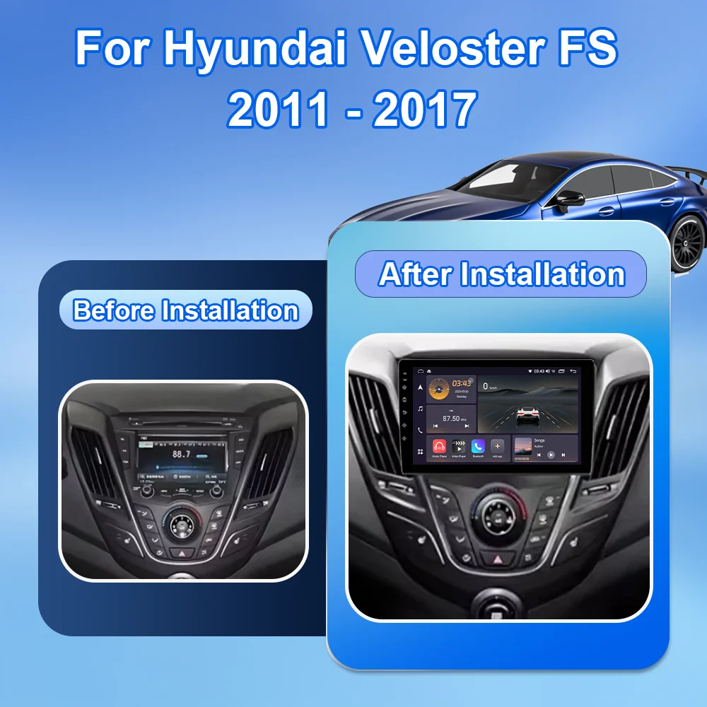 Android 15 Carplay For Hyundai Veloster FS 2011 - 2017 Car Radio Multimedia Player WIFI+4G Stereo GPS Navigator 4G Head Unit DSP