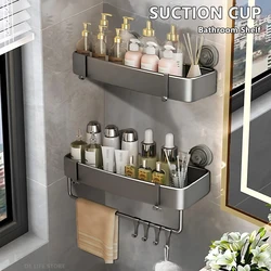 Bathroom Shelf With Suction Cup Aluminum Corner Shelf Without Drilling Wall-Mounted Gray Bathroom Organizer Bathroom Accessories