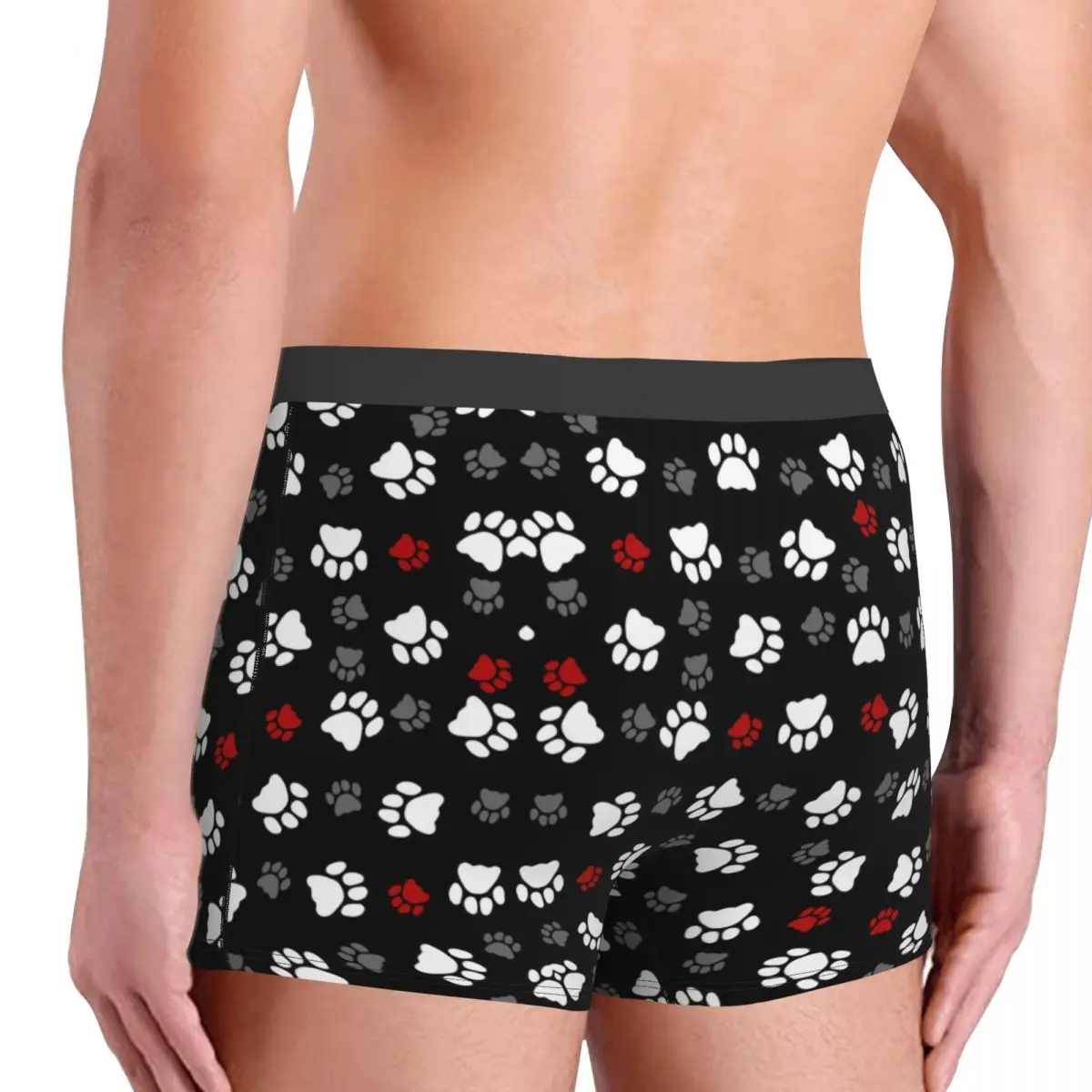 Men\'s Cute Paw Underwear Cat Dog Novelty Boxer Briefs Shorts Panties Male Breathable Underpants Plus Size