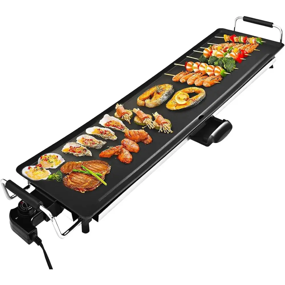 

35 Large Electric Teppanyaki Grill with Adjustable Heat & Insulated Handles for Indoor/Outdoor Use