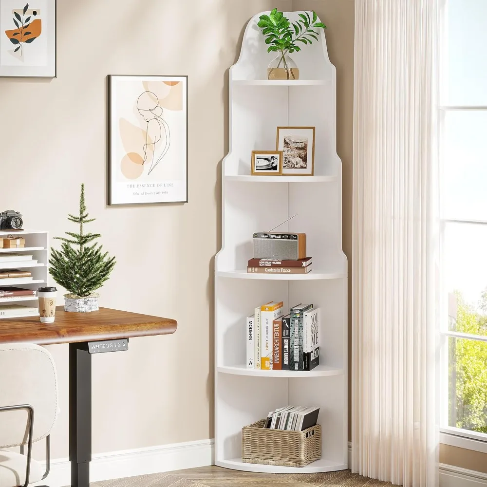 

Corner Shelf, Modern Corner Bookshelf, Small Bookcase Plant Stand Storage Rack with Tower Shape for