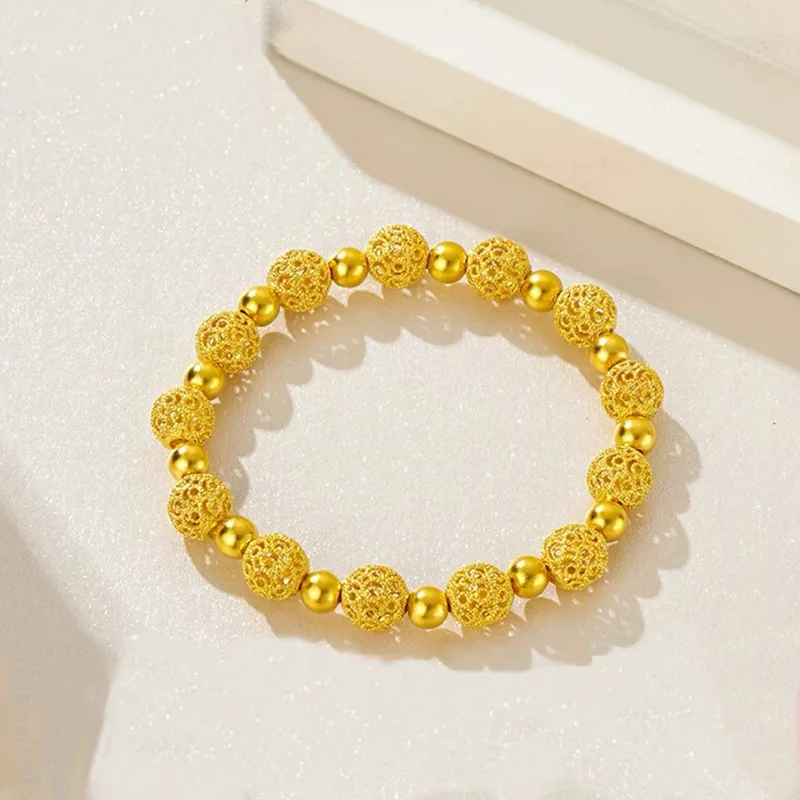 9999 24K real gold Ancient Chinese hollowed-out silk transshipment beads hydrangea bracelet string retro simple female jewelry