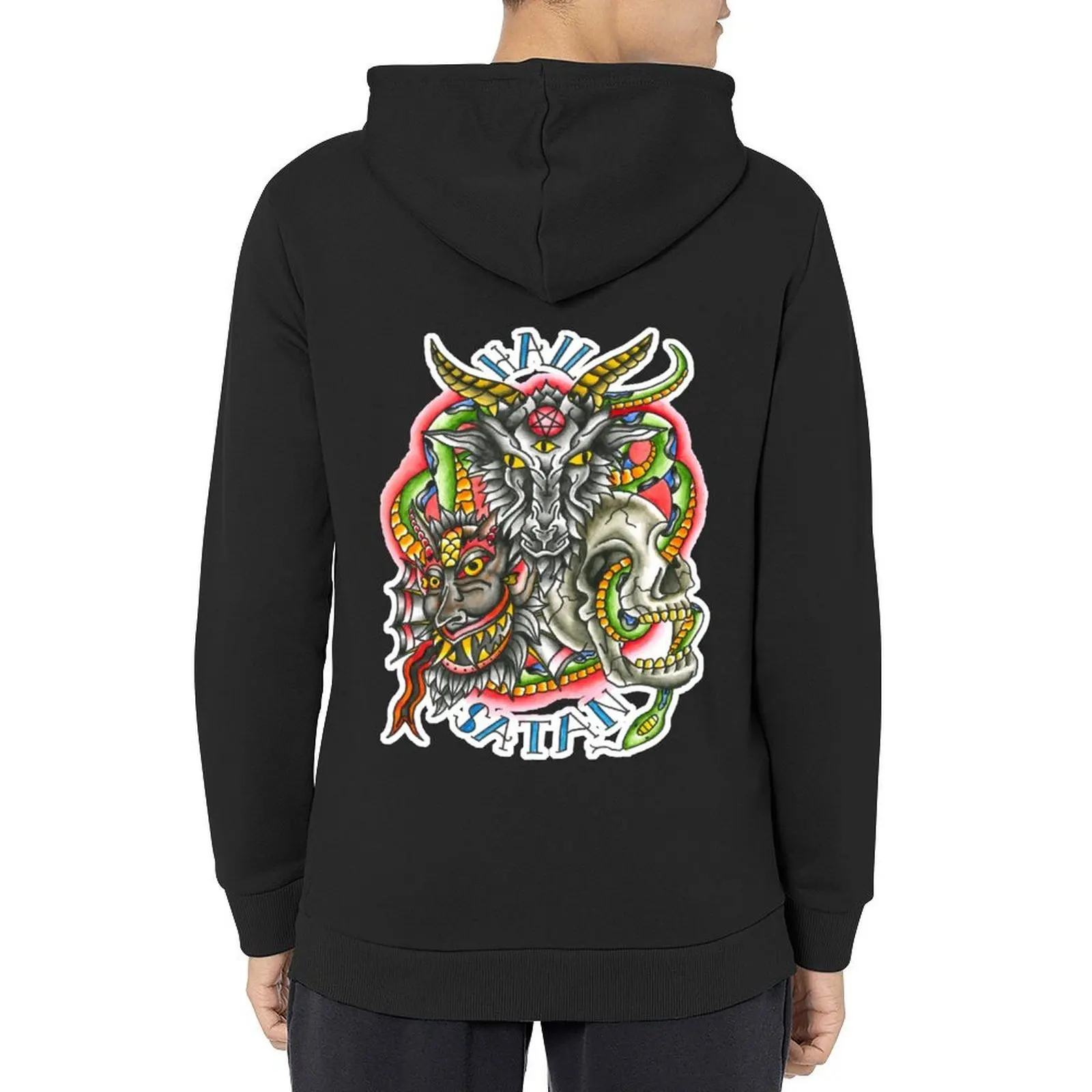 

hail satan tattoo art Hoodie autumn clothes men wear men clothes japanese style hoodies for men