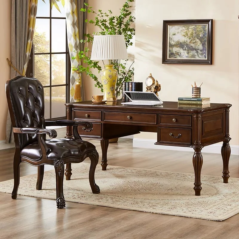 

American solid wood desk European retro study desk home writing computer desk
