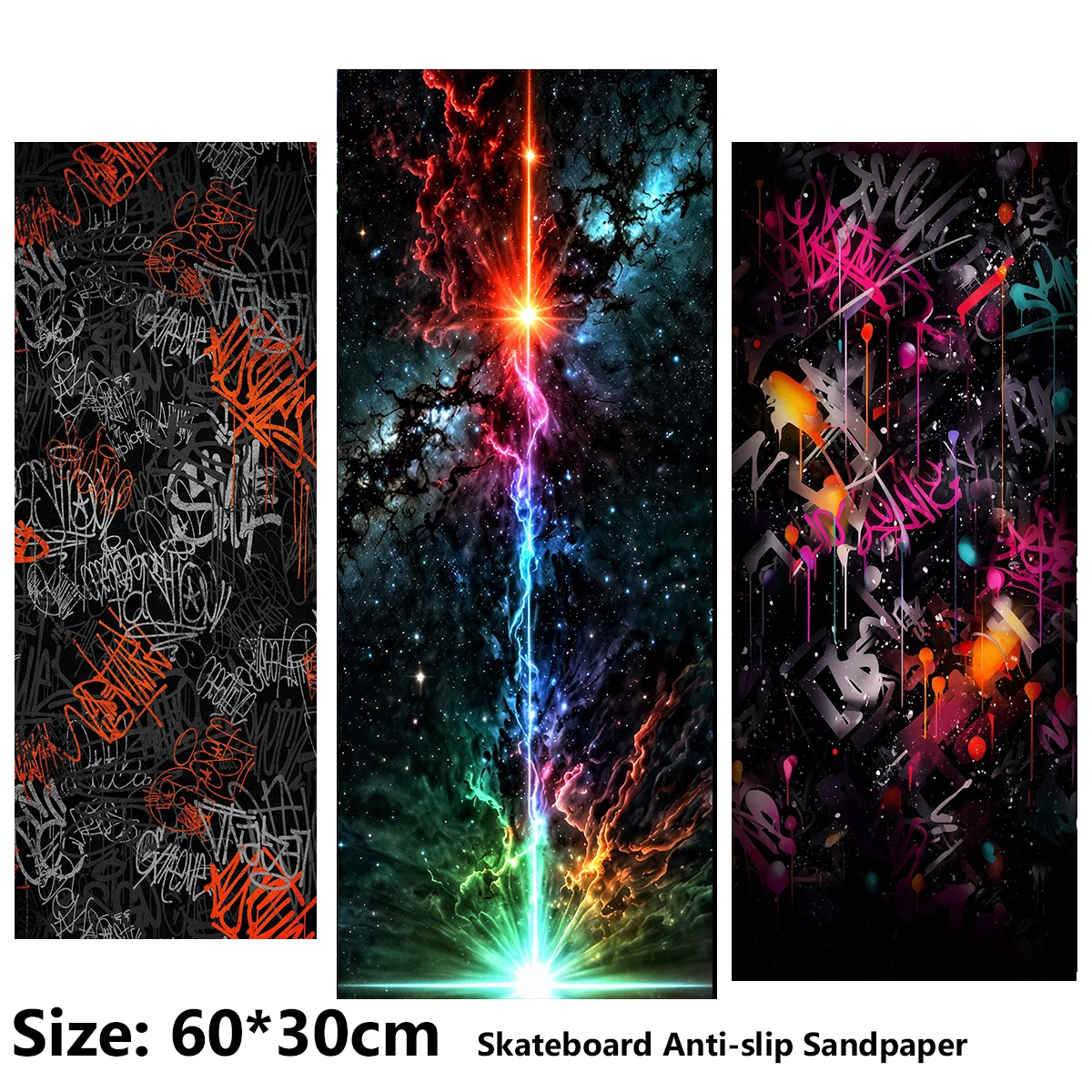 elecstric-スクーター滑り止めステッカー-サンドペーパー-スケートボード-グリップテープ-シート-60-30cm-星空を描いた抽象的な落書き模様
