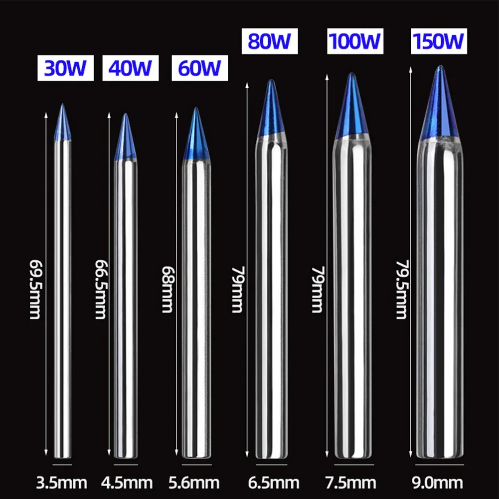 1pc 30-150W Blue Pointed Welding Soldering Tips External Heat Pure Copper Soldering Iron Free Solder Welding Tool Parts