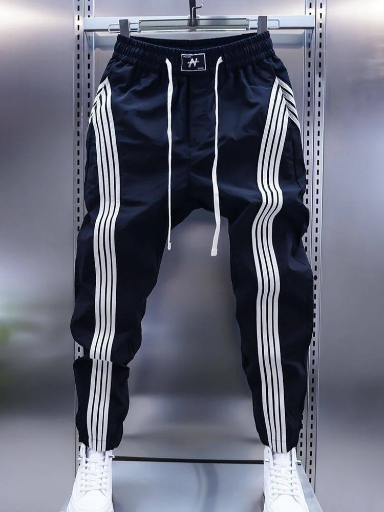 Youthful Energy Stripe Patchwork Men's Slim Fit Quick Dry Sports Pants Trendy Casual Trousers Spring 2026 Fashionable Straigh...