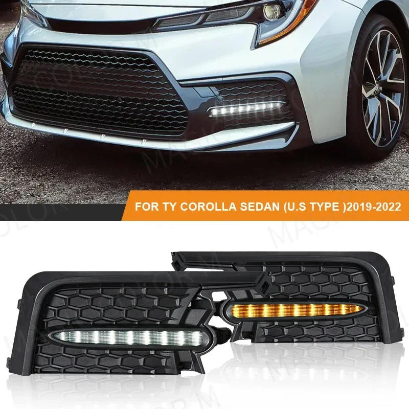 

LED Fog Lamp DRL For Toyota Corolla Sedan U.S Type 2019 2020 2021 2022 Daytime Running Light White Yellow Dynamic Turn Signal