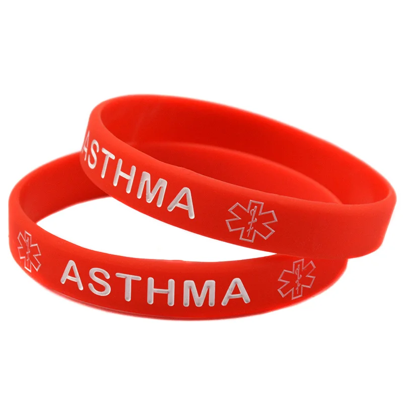 50 Stück Asthma-Notfall-Silikon-Armbänder, medizinische Gummiarmbänder, unisex, 6 Farben – Detail 5