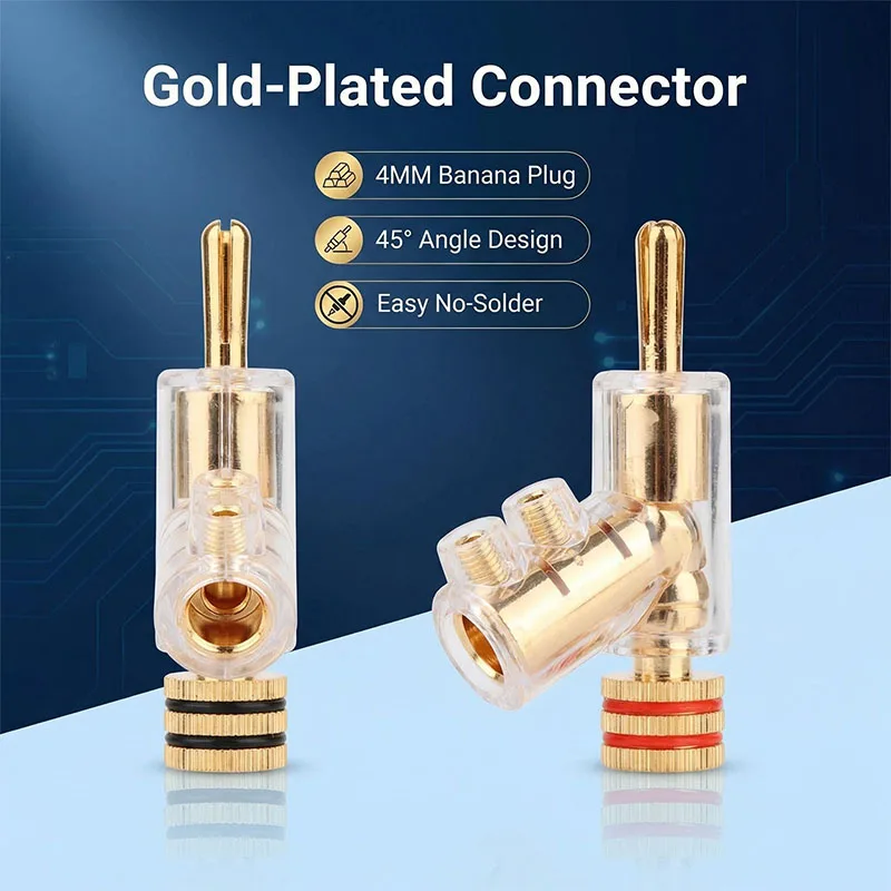 4PCS Gold Plated Banana Plug Amplifier Speaker Cable Connector Solder-free Rhodium Plated 45 Degree Banana Head