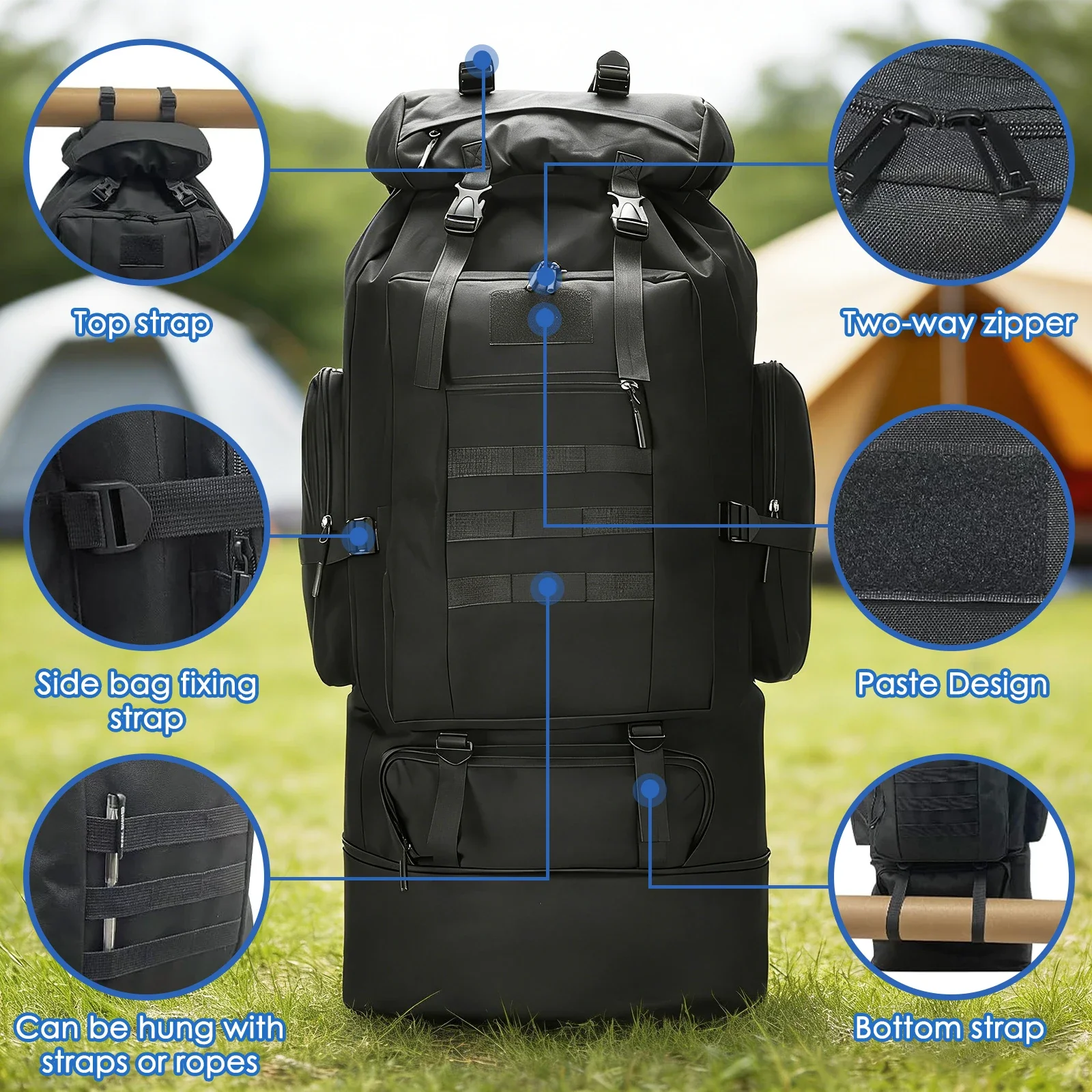 100L Erweiterbarer Wasserdichter Wanderrucksack Großer Outdoor-Sport-Reise-Tagesrucksack Taktischer Rucksack für Männer und Frauen – Detail 3