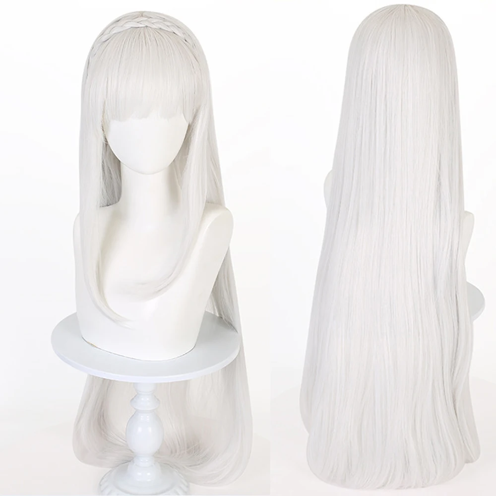 

Серебристо-белый длинный прямой синтетический парик с челкой, аниме-игровой парик для косплея, термостойкий для повседневной вечеринки