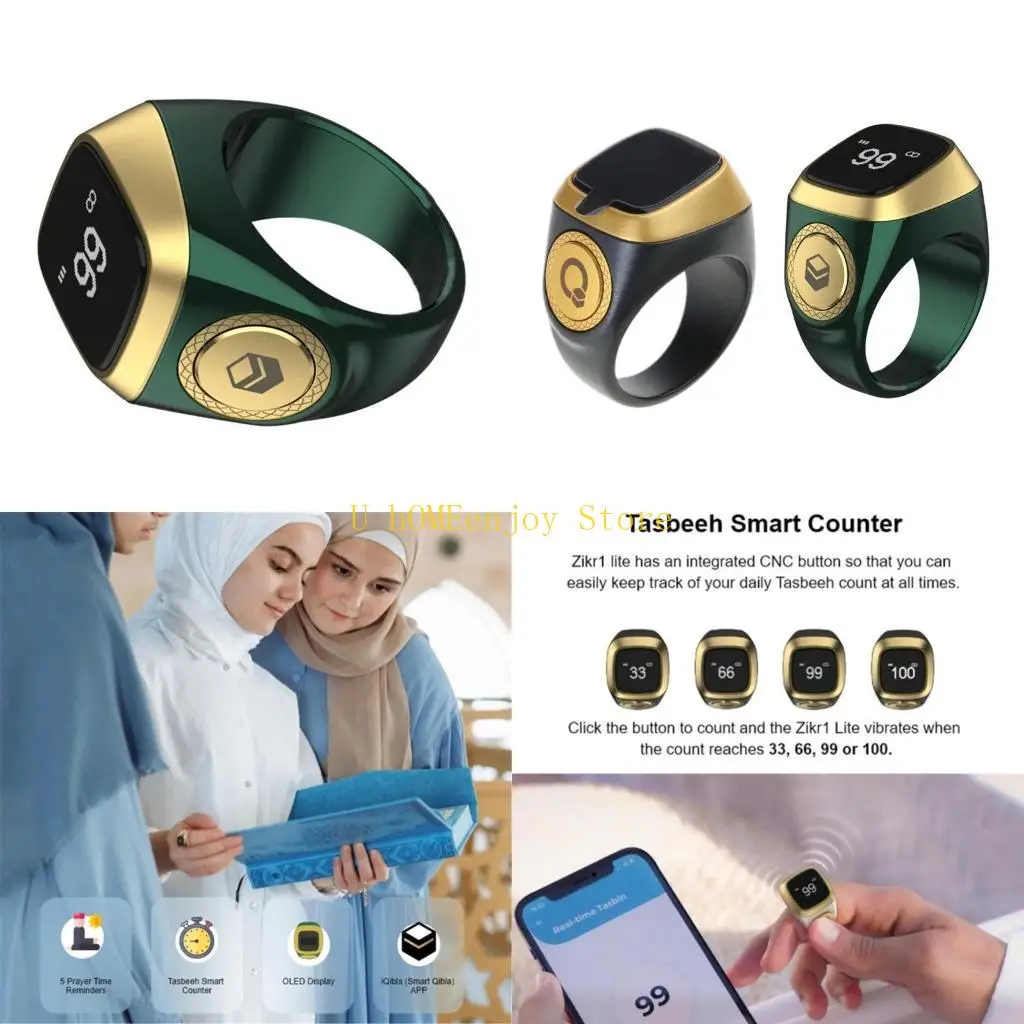 

B0KF 22mm Tasbih Tally Counter Rings for Muslims Bluetooth-compatible Digital Tally Counter Rings 4 Prayer Time