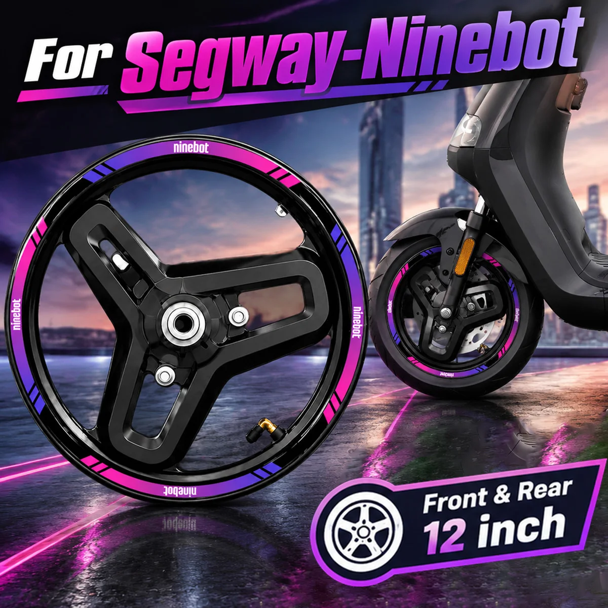 12 Inch for Segway Ninebot E110S E125S E300SE Motorcycle Wheel Rim Hub Stickers Waterproof Reflective Decor Accessories Decals