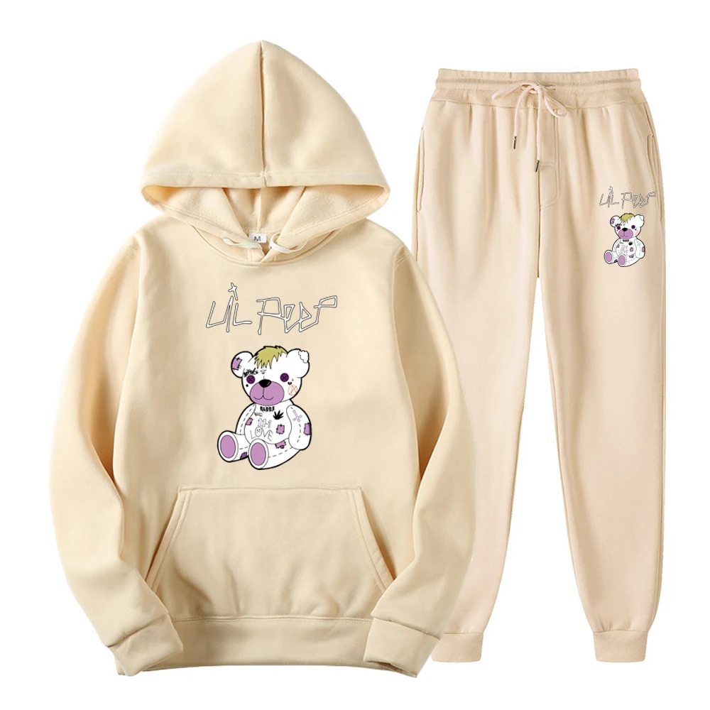 Lil Peep Bear Sportswear Suits Mens Hoodies Sweatpants Autumn Winter Fleece Clothes Running Sets Jogging Tracksuit Hooded