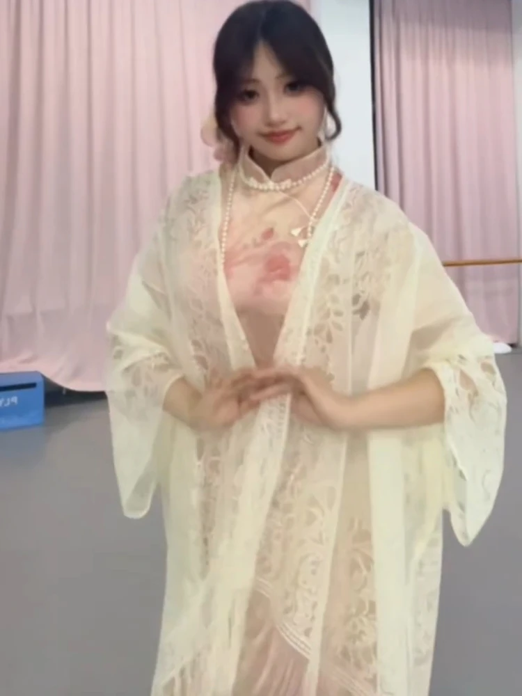 

Summer Women's Flag Dr Outerwear Ultra-Thin Cardigan Coat Tassel Florid Sun Protection Clothing Artistic Loose Fit V-Ne