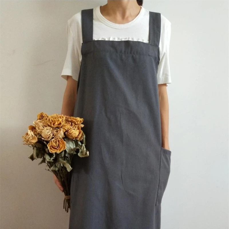 Apron Cotton and Hemp Home Baking Desserter Floral Art Draw Chef Apron Kitchen Apron