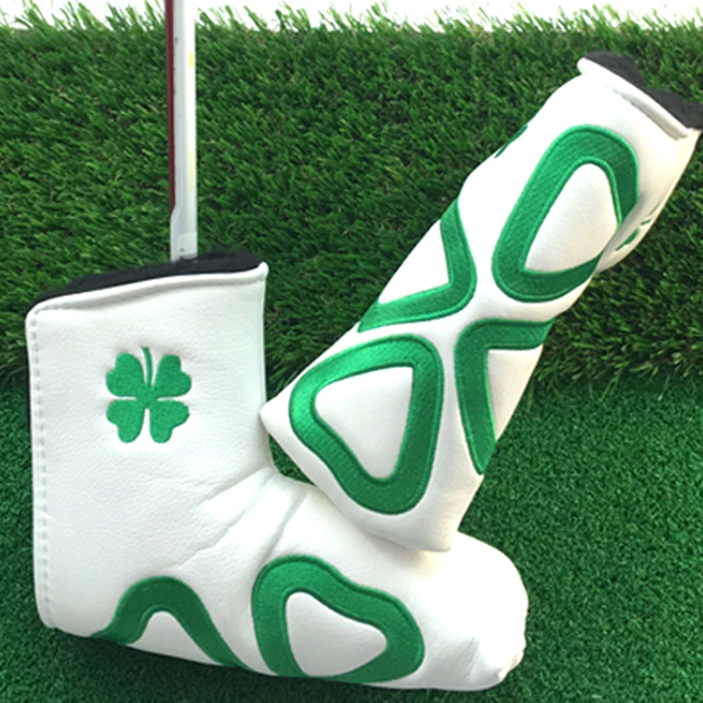 Golf Blade Putter Head cover Head Cover for Golf Clubs,Lucky Clover Putter Head Cover for Golf Clubs Men,White PutterCover Blade