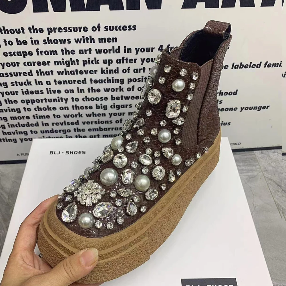 

Fashion Rhinestone Women Boots Antislip Warm Fur Snow Boots Plus Size Waterproof Ankel Boots Casual Flat Platform Women Shoes