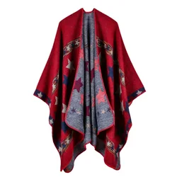 New European American Women's Star Color Bar Imitation Cashmere Shawl Extra Long Thickened Foreign Trade Cape Ponchos
