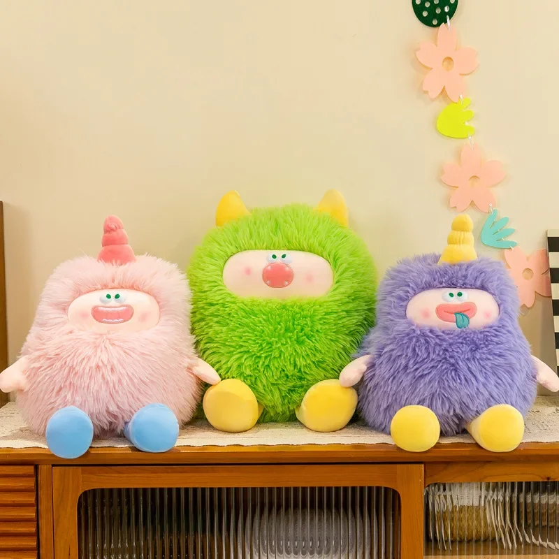 Juguetes de peluche de dopamina de monstruo de pelo largo de gran tamaño, muñecas de peluche suaves, almohada de Animal de dibujos animados, cojín, decoración del hogar, regalo para niños