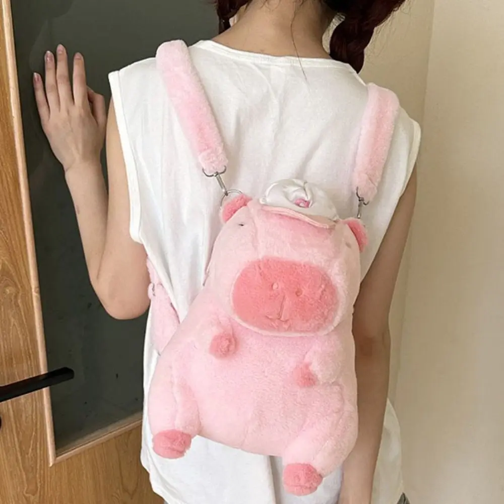 PP Cotton Capybara Plush Backpack Cartoon Animal Fluffy Capybara Plush Shoulder Bag Large Capacity Storage Cartoon Crossbody Bag