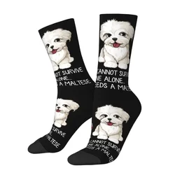 Cute Mens Funny Wine And Maltese Dog Dress Socks Unisex Warm Comfortable 3D Printing Cartoon Puppy Crew Socks