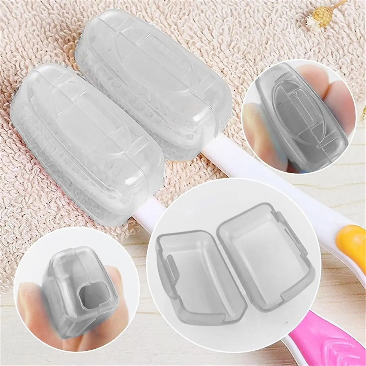 

(A75U) 50 Pcs Transparent Toothbrush Head Covers, Ideal for Travel & Daily Use, Fits Most Toothbrushes