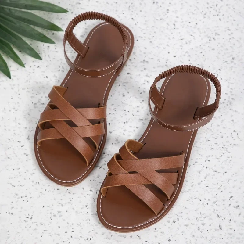 Sandalias planas romanas con correa para Mujer, zapatos de diseñador para playa y exteriores, novedad de verano