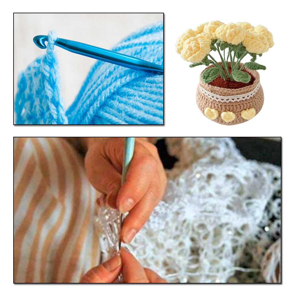 

DIY Flower Potted Crochet Kit Cute Plants Hand-Knitted Tool (Light Yellow Rose)