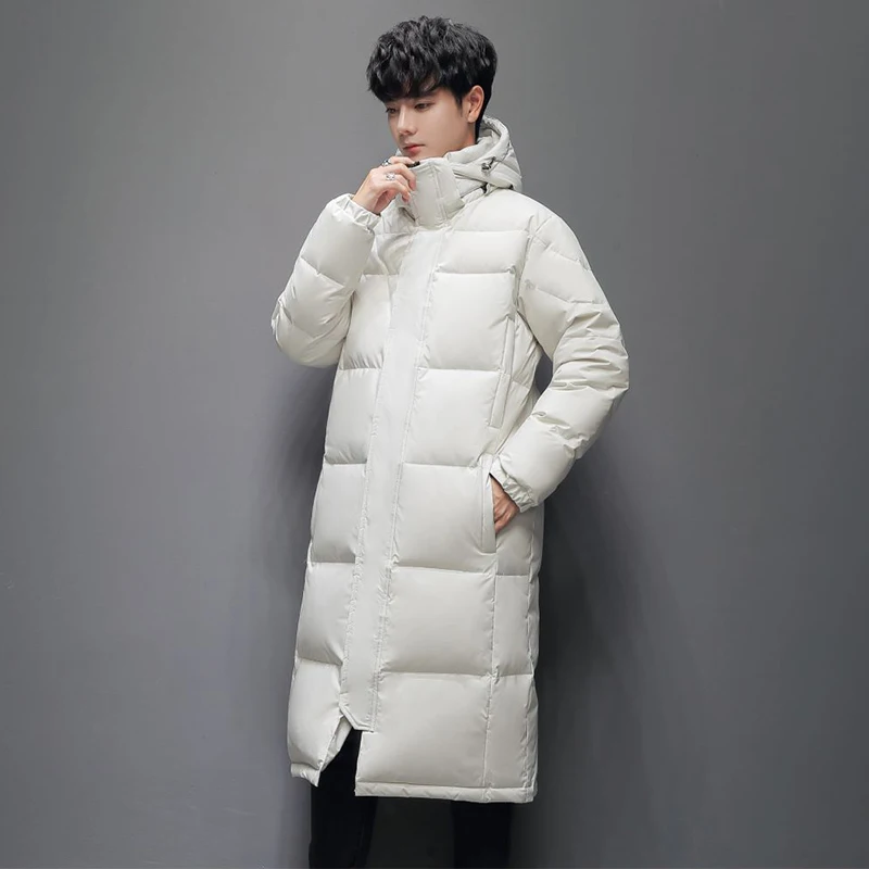 Mid-length padded jacket, down jacket couple solid color can be removed cap over the knee long warm thick men\'s coat S-3XL