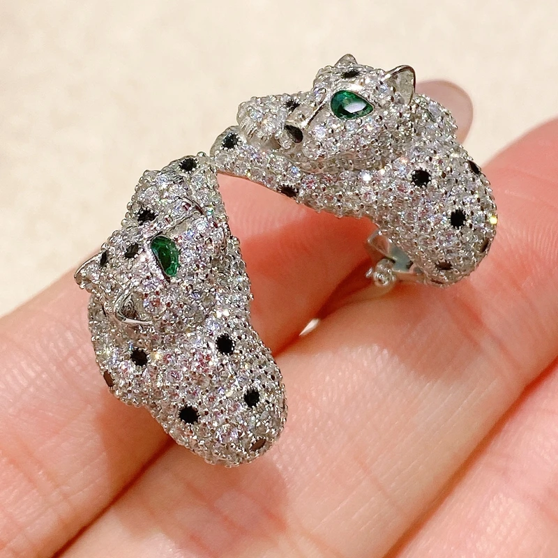 

AYJEWELRY New Full Zircon Stone Black Panther Leopard Hoop Earrings Silver 925 Earrings Luxury Fine Jewelry For Women or Men