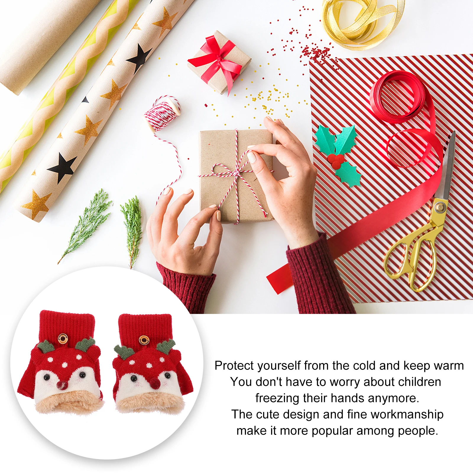 

Kids Gloves Yarn Knit Windproof Durable Winter Outdoor Half finger Protect Winter Outdoor Gloves From Cold