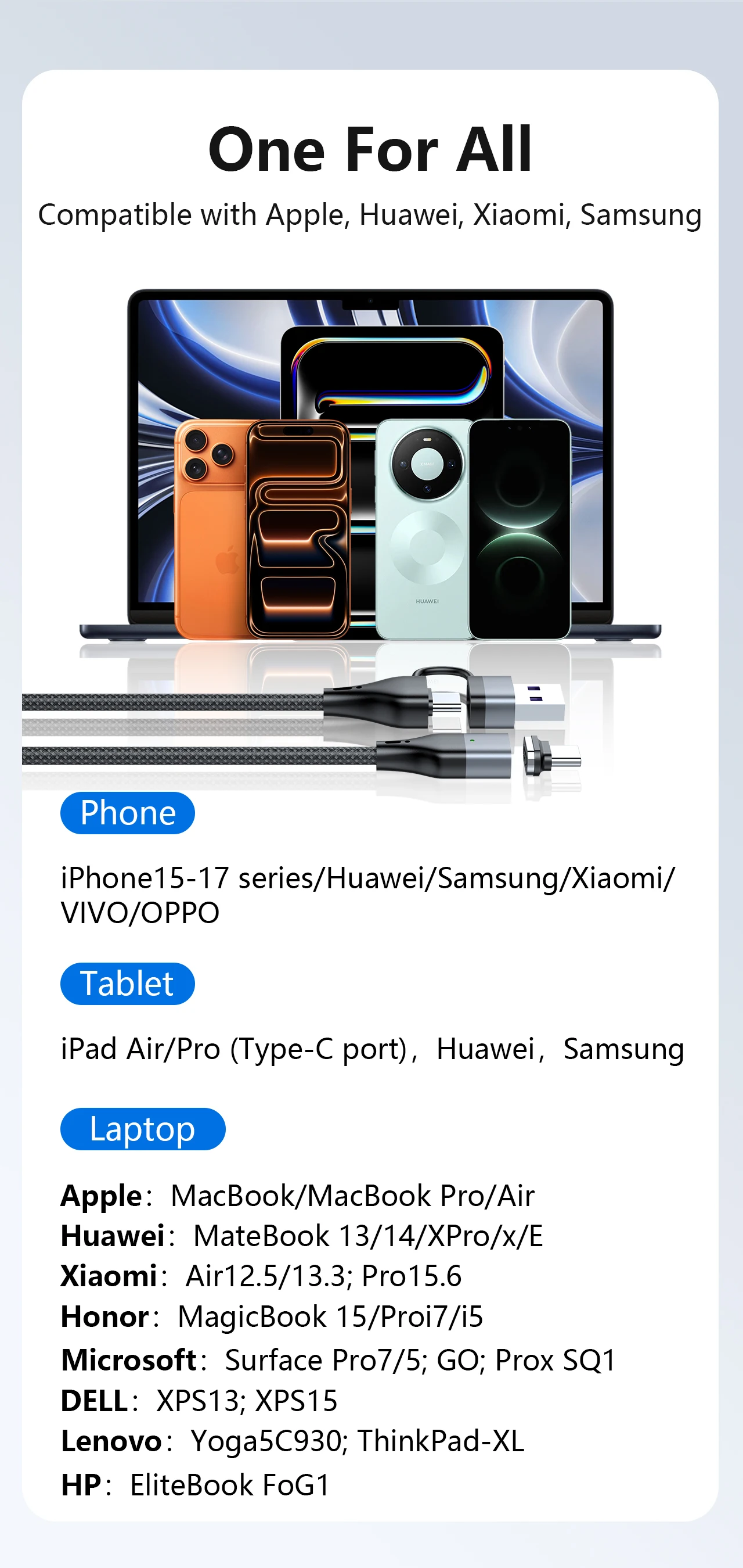 PD 240W USB-C Magnetisches Datenkabel USB Typ C Ladekabel 3-in-1 Schnellladegerät USB-C Kabel für iPhone 17 16 15 Huawei Datenkabel – Detail 10